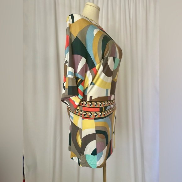 BCBGMaxAzria One Shoulder Dress in Multicolor Geometric Pattern (898) - Picture 7 of 12